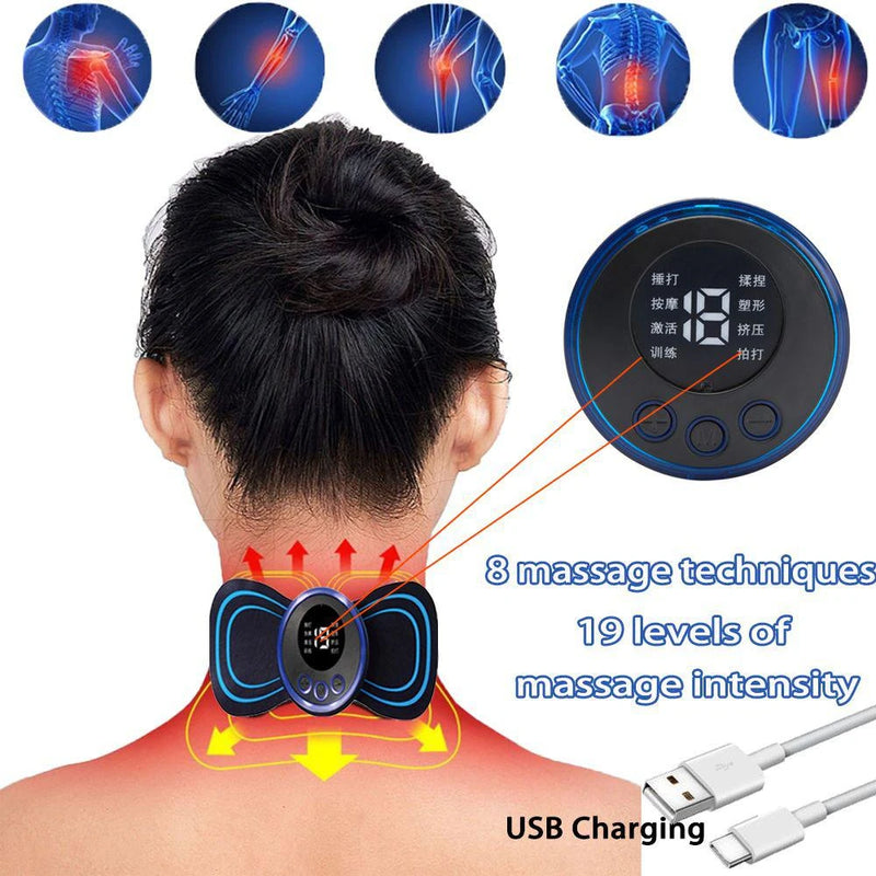 Mini massageador elétrico portátil EMS de estimulação do pescoço para alívio da dor muscular cervical