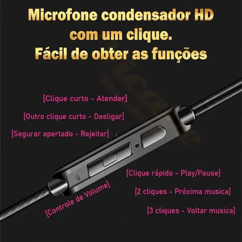 Fone de Ouvido com Fio e Microfone Driver de Cobre Ergonômico Hifi Estilo Esportivo